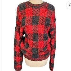 NWT Skims Unisex Brick Buffalo Check Fuzzy Knit Top    Size S